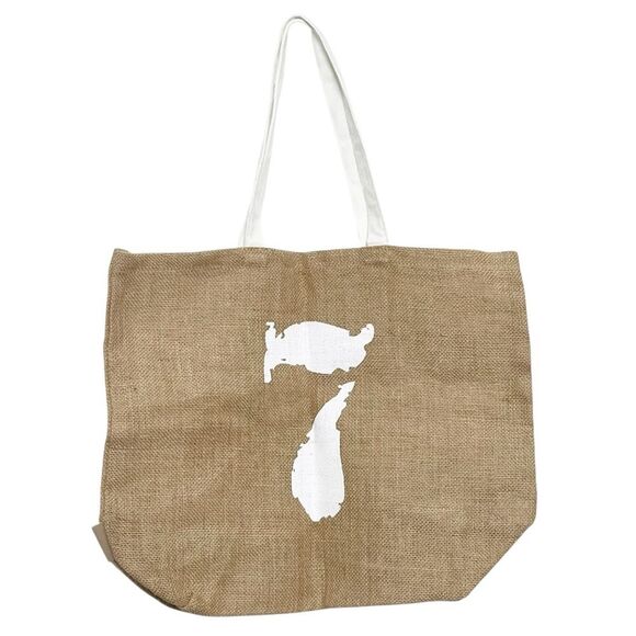 FEED Projects Burlap Tote Bag Natural White Handles Large Reusable Shopping - Picture 4 of 10